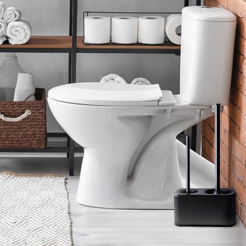 Image of Blue Donuts Toilet Brush and Plunger Set with Holder, Sleek Minimalist Modern Black Bathroom Accessories Toilet Plunger and Toilet Bowl Brush Combo