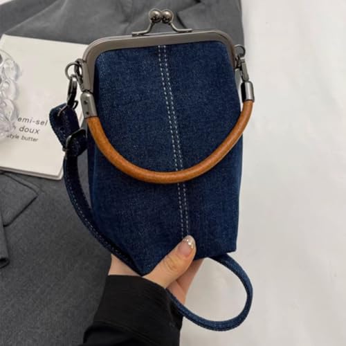 Ladies Casual Sling Bag with Detachable Strap Denim Trendy Handbag Retro Shoulder Bag Women Commute Travel Phone Bag (Navy Blue)4