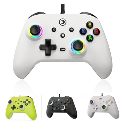 FAHJYXOM Wired PC Game Controller，Enhanced Wired 7.6ft Controller with Hall Trigger/RGB Illumination/High Speed Chip - No Drift - 500HZ Feedback/For Windows 11/10/7/PC, Steam (White) Cover