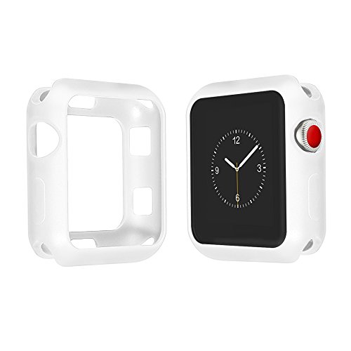 Qinfeng Shock-Proof Anti-Scratch and Shatter-Resistant Soft Slim TPU Protective Cover Bumper Case Compatible with Apple Watch Series 42mm 3 2 1 (Matte White, 42MM)