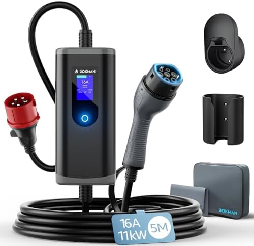 bokman Typ 2 Ladekabel mit CEE Stecker 11kW 5 Meter | 6-16A, 3-Phasig, IP65 Wasserdicht, Tragbares EV-Ladegerät und Mobile Wallbox Ladestation für IEC 62196-2
