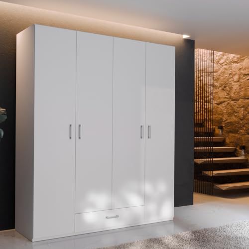 Forte ECONOBOX 2 Armario 178 Moderno con Mucho Espacio de Almacenamiento, 4 Puertas, Madera, Color Blanco, 177,5 cm de Ancho, 210,5 cm de Alto, 54,2 cm de Profundidad