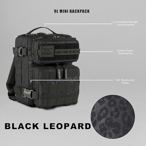 Image of WOLFpak 9L Mini Tactical Backpack (Black Leopard) | Compact, Small Everyday Carry Bag for Gym, School, Travel | Durable, Water-Resistant Daypack with Molle System and Patch Panel