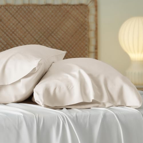 Image of Bedsure Ivory Pillow Cases Queen Set of 2, 100% Rayon Derived from Bamboo | Cooling Pillowcases, Similar to Silk Pillow Case Covers with Envelope Closure, PureWoven Bedding Gift, 20x30 Inches