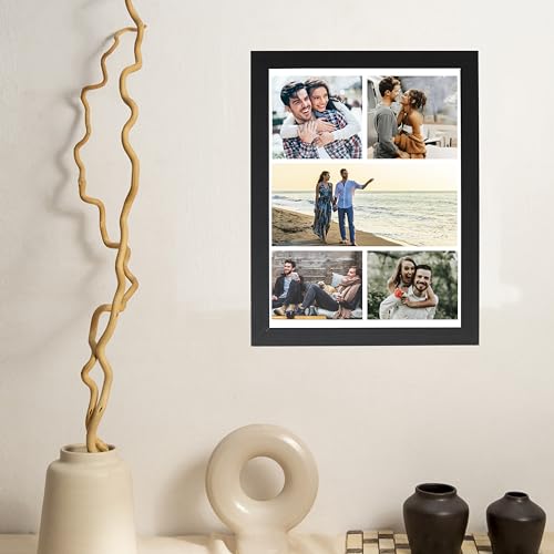 Image of Customised 5 Photo Wood Collage Vertical Rectangular Frame For Birthday,Anniversary,Wedding Gift,Personalized Collage Gift,Wall Photo Frame-6X8 Inch,Black