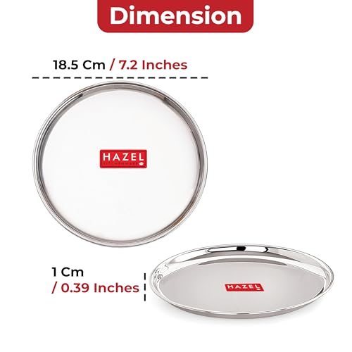 Image of HAZEL Stainless Steel Thali Plates with Mirror Finish | 18.5 cm Serveware Tableware Snacks Plates Set for Kitchen | Storage Friendly Dinner Plate, Set of 12