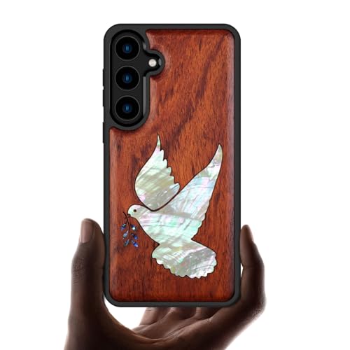 Coque Galaxy S24 Plus étui protection bois gravure rosée colombe