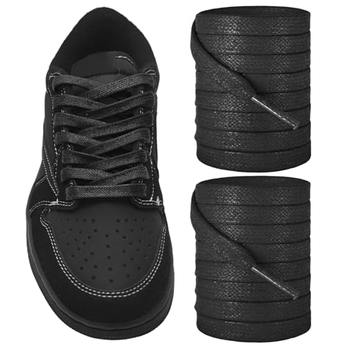 NDTEZUGT 8mm Waxed Shoelaces for Travis Scott Air Jordan 1 Black Phantom Sneakers Flat Durable Cotton Strings Replacement Laces for Reverse Swoosh Shoes (Black 63/160cm)