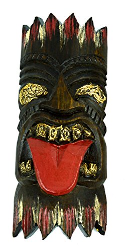 Polynesian Tiki Style Wall Mask Black Design 12 inch Tall with Tongue