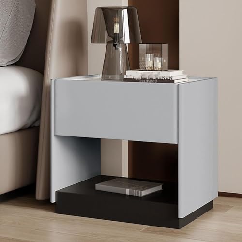 Minimalist Nightstand with Drawer & Open Shelf - Modern Bedside Table, Stylish Sofa Side Table with Storage for Bedroom & Living Room, Elegant Design