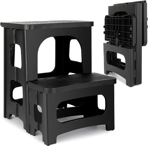 Folding Step Stool Non-Slip 2-Step Ladder Stool for Kids or Adults Capacity of 300 lbs Portable Lightweight Footstool for for Kitchen Bathroom Garden Indoor
