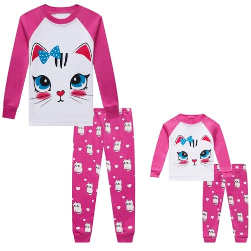 Image of Babyroom Girls Matching Doll&Toddler 4 Piece Cotton Pajamas Toddler Christmas Sleepwear