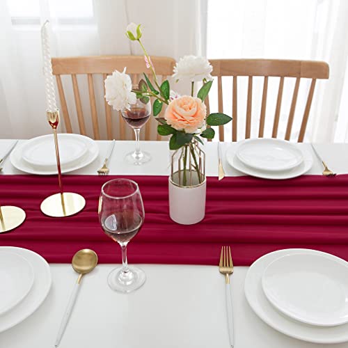 CHUQING Tischläufer Chiffon Hochzeit Tischdeko Tischdecke Dunkelrot – Ansicht 9