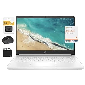 HP 2023 Laptop ultral ligera HD de 14 pulgadas, procesador Intel Celeron de cuatro núcleos, 4 GB de RAM, 128 GB (64 GB eMMC+ 64 GB SD), Wi-Fi, hasta 11 horas, Windows 11 S + 1 año Office 365 +