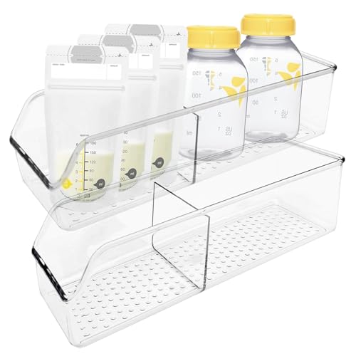 Image of Zebrabox 2 Pack Breast Milk Storage Bottles Solution Set Compatible with Medela for Fridge,Plastic Organizer Bin with Divider for Breast Milk Bags, Food Pouches, Or Baby Food Jars/Containers/Bottles