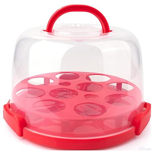 Kumica Cake Carrier with Handle. Double Side Tray with 3 Snap Locks. 10inch Base Container with Serving Spatula Included. (RED)