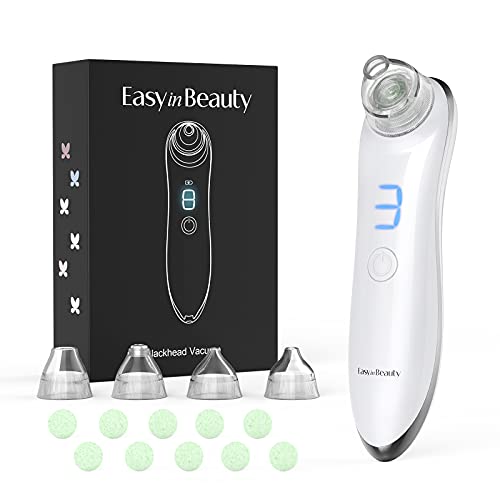 EasyinBeauty USB Rechargeable Blackhead Remover Vacuum - Face Pore Cleaner and Blackhead Extractor - Electric Vacuum Suction Tool for Blackhead Removal - Facial Skin Cleanser with 5 Heads