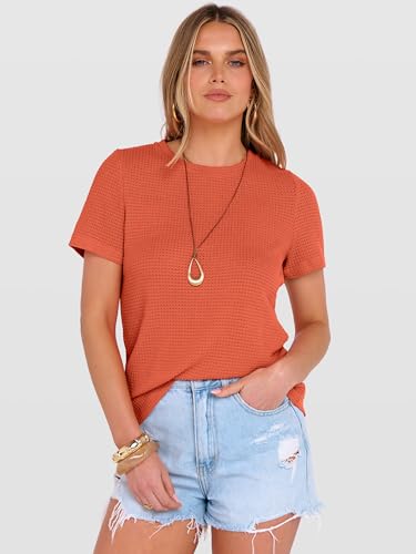 ANRABESS Women's Summer Waffle Knit Tops,Orange,XL — view 2