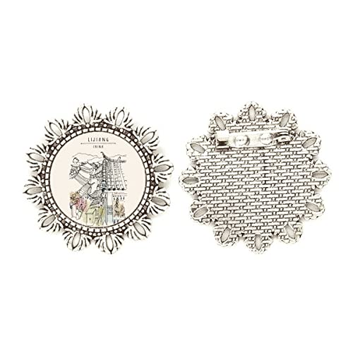 Broche de plata con diseño de flor Crowed House Peaceful Life Lijiang China tamano medium para ropa