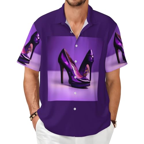 Chemise d'été homme violette anti-chaleur imprimé talons hauts vêtement fluide de voyage