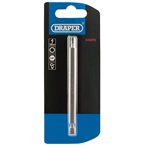 Draper 64340 6mm 1/4" Hex Hexagonal Insert Bit 75mm Long (2 Piece), Chrome, 6mm, 75mm Long - Image 2