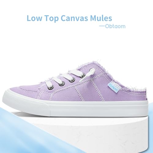 Image of Obtaom Women Canvas Mules Memory Foam Clipper Fashion Sneakers Comfortable Slip-On Mule Backless Holiday Shoes