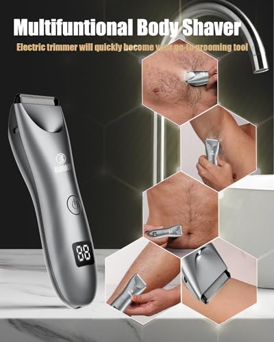 Image of ENSSU Body Hair Trimmer for Men with Light, Ball Trimmer Men Waterproof, Pubic Groin Hair Trimmers for Man Rechargeable Body Groomer with Standing Recharge Dock,LED Display