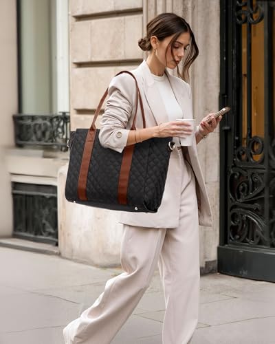 Image of LOVEVOOK Teacher Tote Bag for Women, Quilted Work Tote Nurse Laptop Bag, Large Computer Shoulder Bags with Zipper for Travel