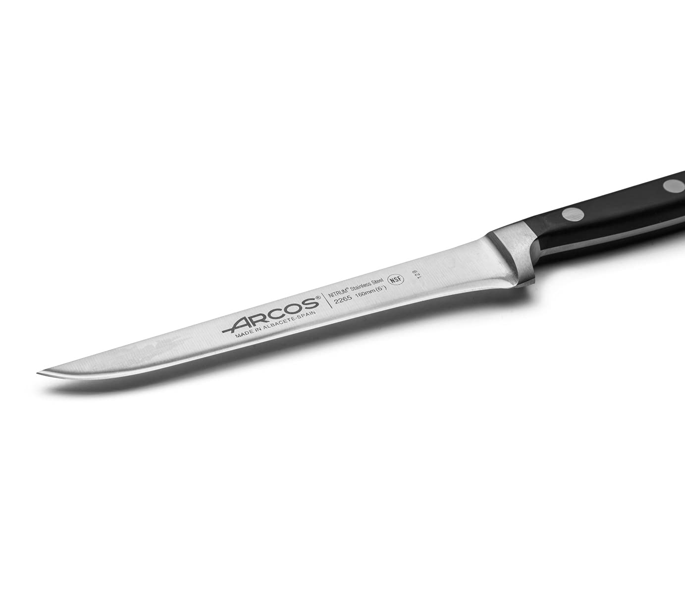 Arcos Boning Knife 6 Inch Nitrum Stainless Steel and 160 mm blade. Professional Butcher Knife to Slice Bones from Meat. Ergonomic Polypropylene Handle. Series Opera. Color Black.
