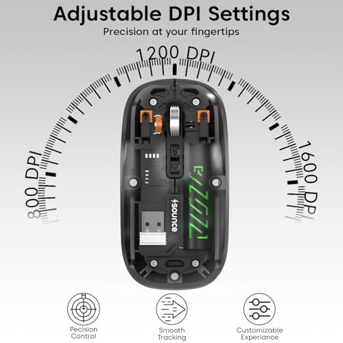 Image of Sounce AeroClick Wireless Mouse with 1600 DPI Sensor, Silent Click Buttons, Smooth Scroll Wheel, Ergoomic Grip, Stable 2.4GHz Connectivity and 500mAh Rechargeable Battery for Daily Office Use (Black)