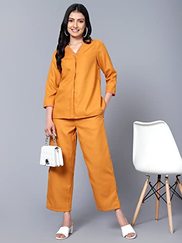 Image of Bani Women Co-ord Set, Top and Trouser Set 2 Piece Outfit, 3 /4 Sleeves Embroided V Neck, Coord Sets for Women| Western Dress, Stylish Design for All Occasions