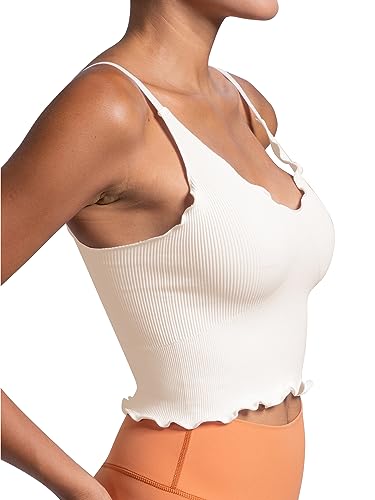 Image of Sunzel Tank Top for Women, V Neck Seamless Ribbed Crop Camisole with Ruffles