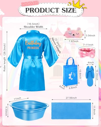 Suhine 10 Set Spa Party Supplies for Girls, Kids Satin Robes Nail Salon Kit Spa Kit Accessories for Birthday Party Favors (Blue, Rose Red)