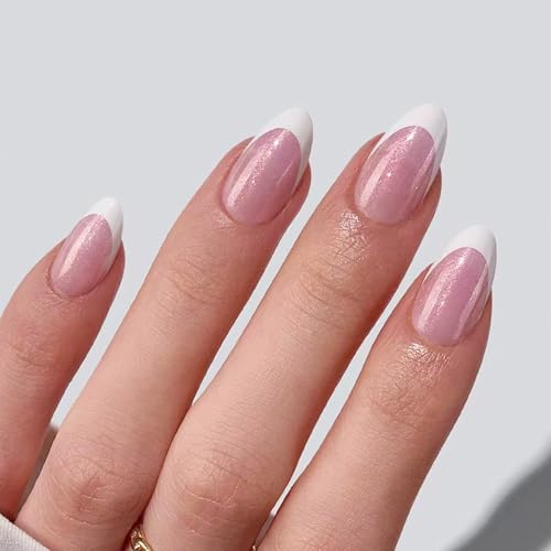 24 uñas postizas artísticas brillantes con diseño francés de corazón de color con patrones de corazón cortas ovaladas de moda