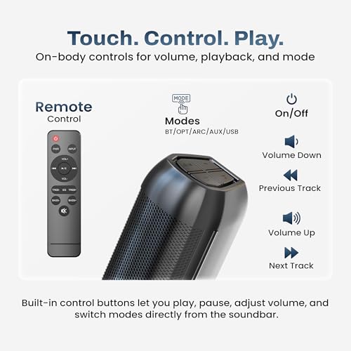 Image of EVM EnAura 100W Bluetooth Soundbar with Subwoofer | 5.3 Bluetooth, HDMI ARC, Optical, AUX, USB | LED Display Home Theater Speaker for TV, Music & Movies (EVM-BTS-109)