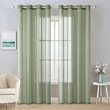 MIULEE Solid Color Sheer Curtains 84 Inches Long 2 Panels Set - Elegant Lightweight Grommet Light Filtering Window Voile Panels/Drapes/Treatment for Bedroom Living Room W54 x L84 Inch, Sage Green