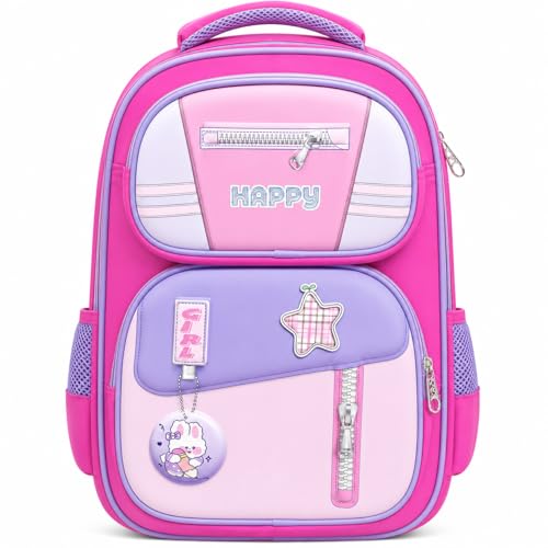 Image of School Bag for Kids Boys & Girls 5-10 Years - Cute Cartoon Dinosaur Backpack Large Capacity Waterproof School Bag with Bottle Pocket Multi-Compartment Lightweight Bag for Nursery & Primary
