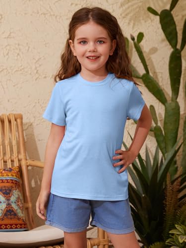 Image of ZDC Girls' Short Sleeve Shirts Kids Crewneck T-Shirts Summer Tops Basic Tees 5-14 Years