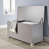 Home Source Ottoman Storage Chest Grey Toy Chest Bedding or Blanket Box Large Wooden (Grey)