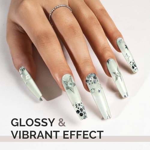 Image of MelodySusie White Shimmer Gel Nail Polish,0.5fl oz Soak Off UV LED Green White Sparkle Gel Polish Gift for Women Nail Art Manicure Salon DIY Nail Design Decoration at Home-1756