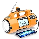 Hand Crank Emergency Radio with NOAA Weather Alert, Replaceable Battery, Rechargeable Portable Solar SW/AM/FM Radio, Clock SOS Alarm & Flashlight Headphone Jack Emergencies