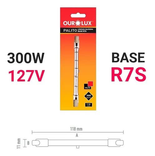 Kit 5 Lâmpadas Halógena Palito 300w 127v Ourolux 01302