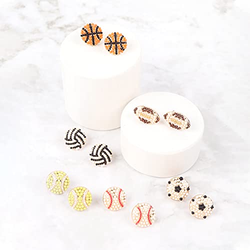 Sports Game Team Earrings - Sparkly Rhinestone Studs, Metallic, Hook Dangles Volleyball, Basketball, Softball, Football Helmet, Baseball (Beaded Sport Studs - Football) #TOP1