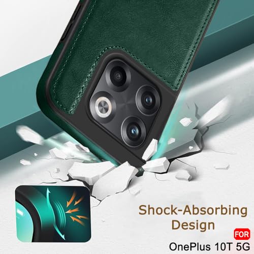 Image of TheGiftKart Genuine Leather Finish Back Cover Case for OnePlus 10T | Shockproof Design | Raised Edges for Camera & Screen Protection | Stunning Minimalist Design Case Cover (Faux Leather & PC, Green)