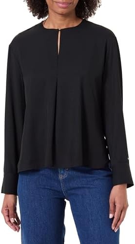 Tommy Hilfiger Damen Bluse Relaxed mit Schlitz, Schwarz (Black), 36