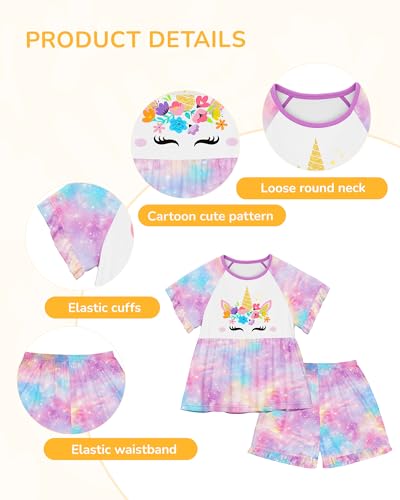 Image of LQSZ Matching Girls & Doll Pajamas Set for Toddler Girls Short Sleeves Cute Outfit Sleepwear