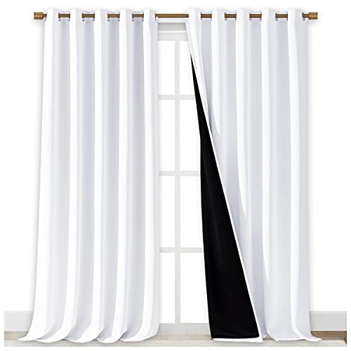 Image of NICETOWN Full Shading Cold Blocking Curtains for Windows, Super Heavy-Duty Black Lined Blackout Curtains for Bedroom, Privacy Assured Window Treatment (White, Pack of 2, 70 inches W x 95 inches L)