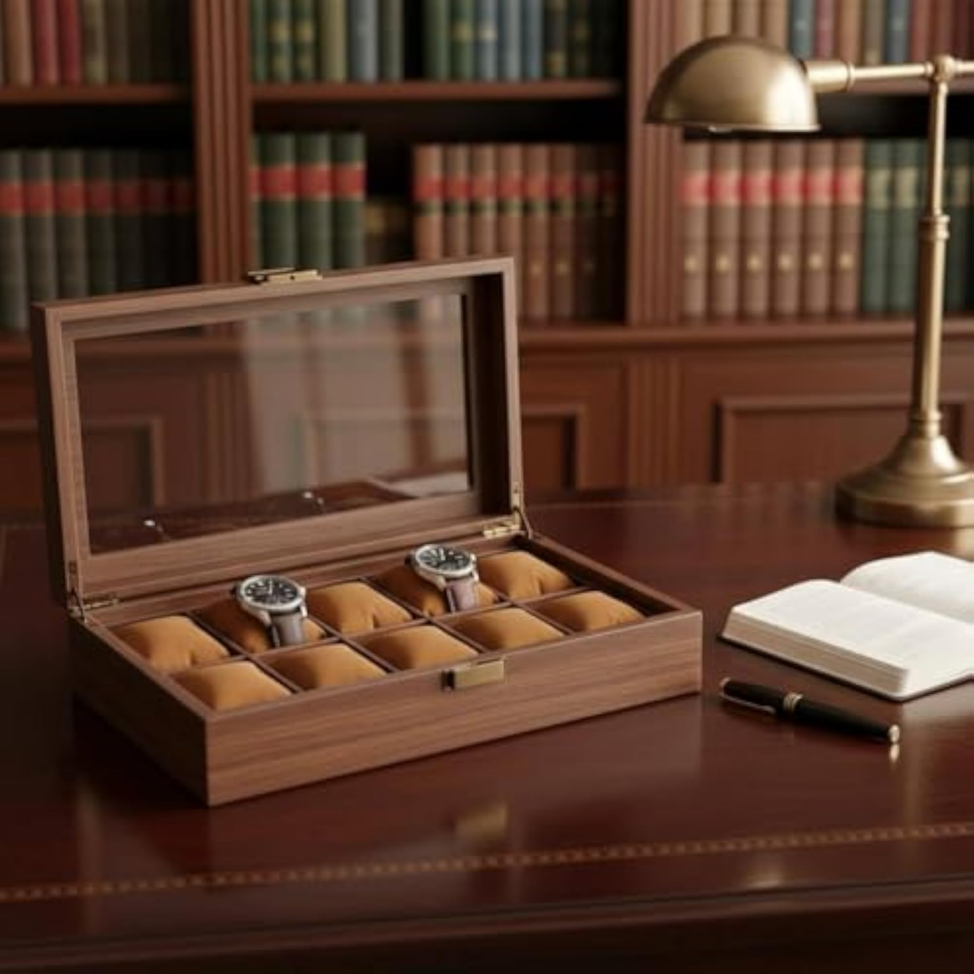 PU Leather Watch Organizer Box, Black, 10 Slots