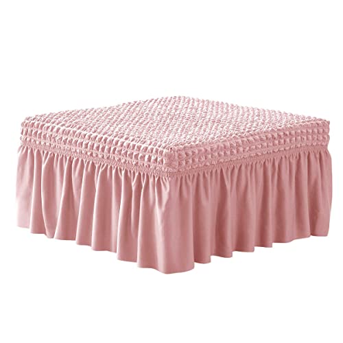 Vienlove 3D Bubble Lattice Rectangle Ottoman Slipcover Polyester Footstool Protector Covers With Skirt Stretch Stool Covers For Living Room And Bedroom #TOP10