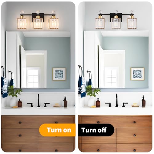 Image of Lxybcce Bathroom Vanity Lights Over Mirror - Easy Installation with Clear Guide, 3-Light Shadow-Free Design, Black and Gold Crystal Finish - for Modern Home Bathroom Lighting Fixtures in DIY Projects